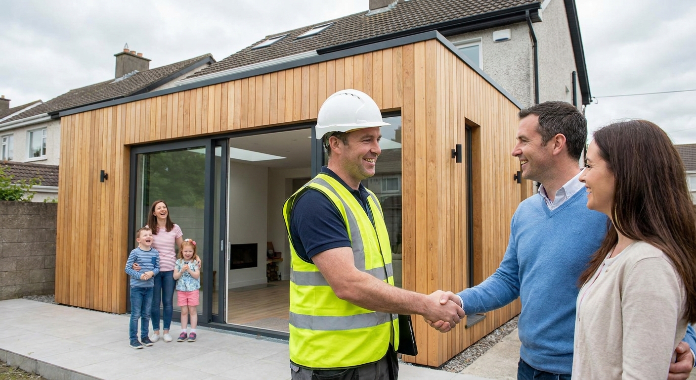 AI-generated features image for: Create a website for a builder in Ireland, who specialises in extensions and new
